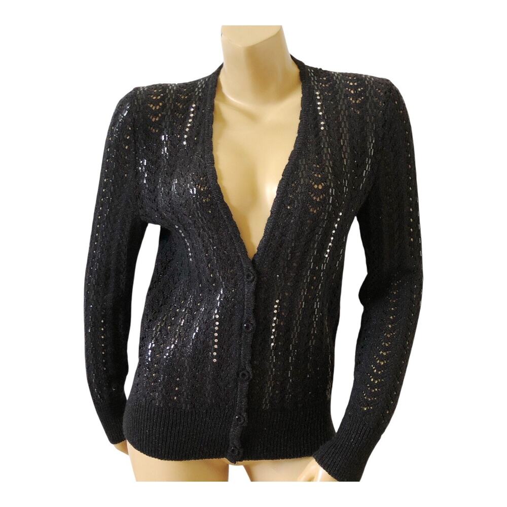 ANTONELLA PREVE Womens Size Small Vintage Black Rhinestone Cardigan Sweater